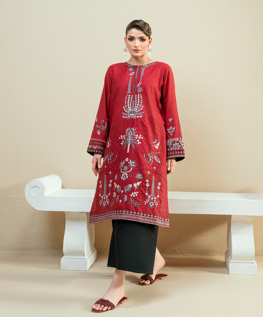 KEP-04 RED-COTTON BROCHE STITCHED 2PC