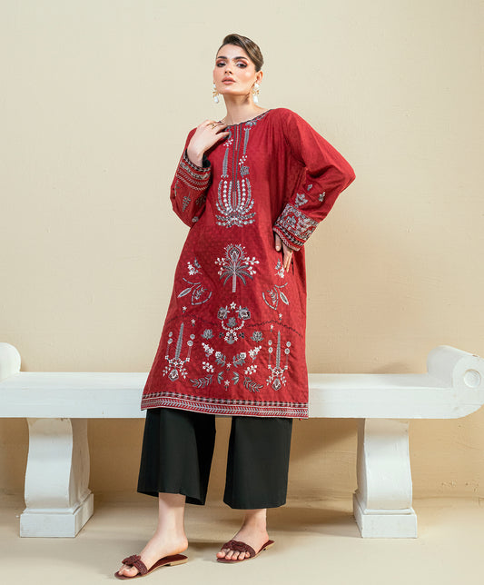 KEP-04 RED-COTTON BROCHE STITCHED 2PC