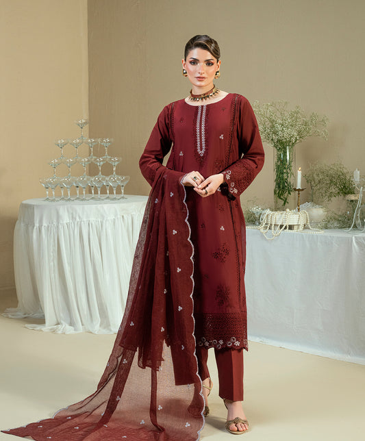 KUNES-3P-10 MAROON-BAYON SILK UNSTITCHED 3PC