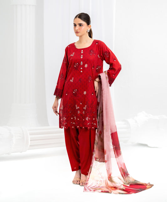 KUNEP-3P-001 RED-LAWN STITCHED 3PC