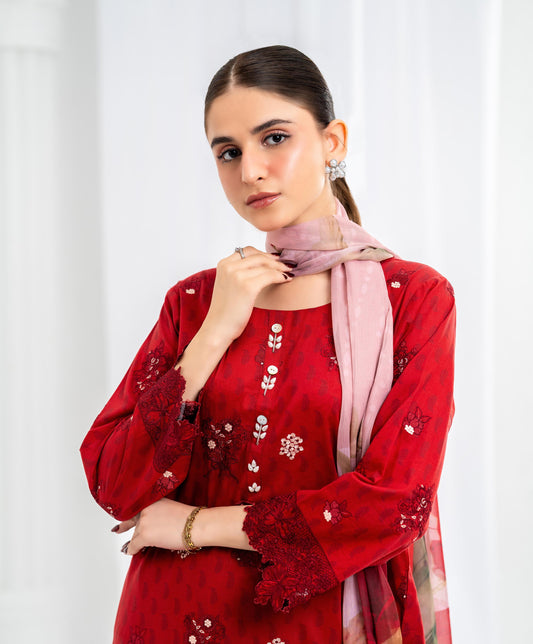 KUNEP-3P-001 RED-LAWN STITCHED 3PC