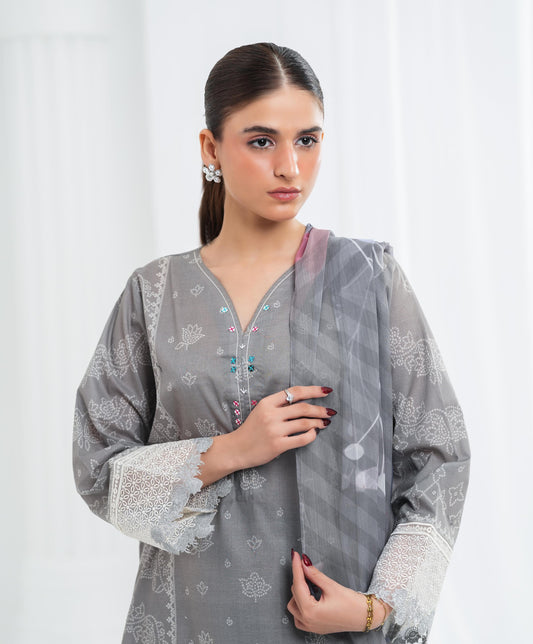 KUNEP-3P-004 GRAY-LAWN STITCHED 3PC