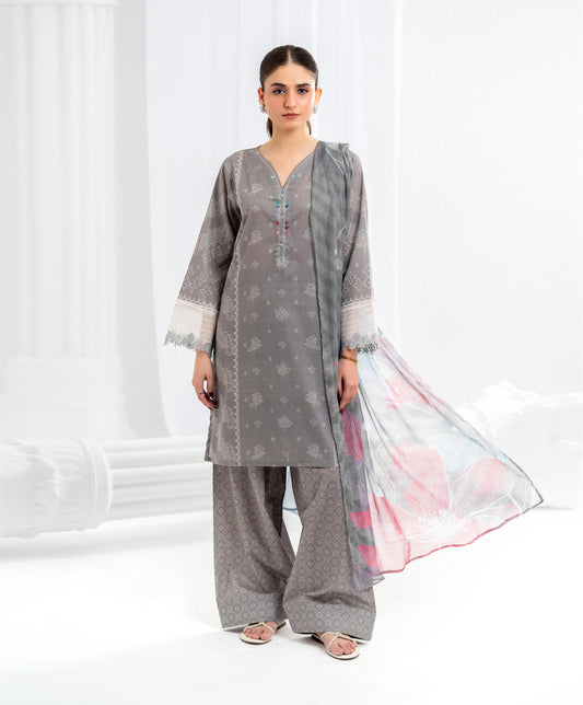KUNEP-3P-004 GRAY-LAWN STITCHED 3PC