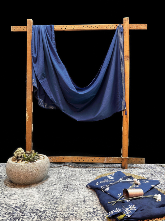 Indigo Stole - pure dupatta lawn with Kaanthaa stitch border