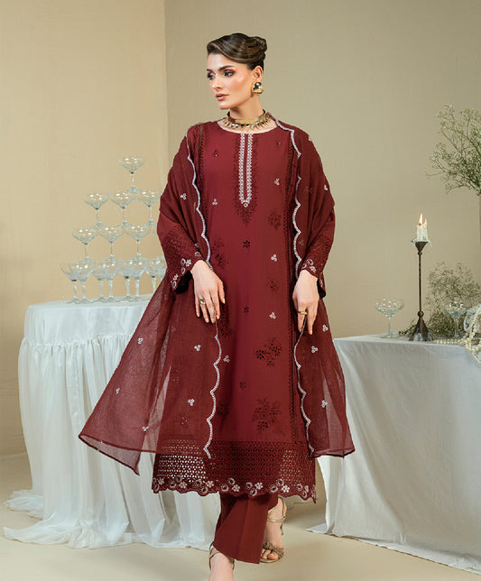 KUNES-3P-10 MAROON-BAYON SILK UNSTITCHED 3PC