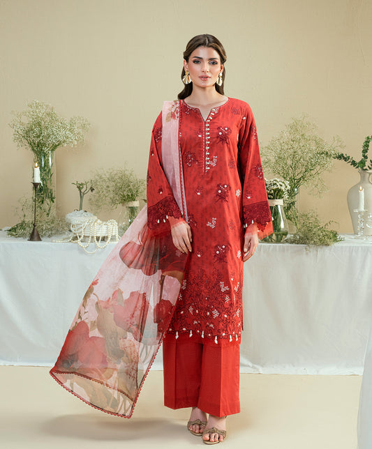 KUNEP-3P-001 RED-LAWN UNSTITCHED 3PC