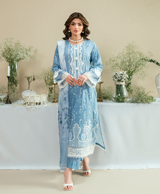 KUNEP-3P-003 SKY BLUE-LAWN UNSTITCHED 3PC