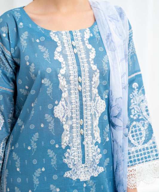 KUNEP-3P-003 SKY BLUE-LAWN STITCHED 3PC