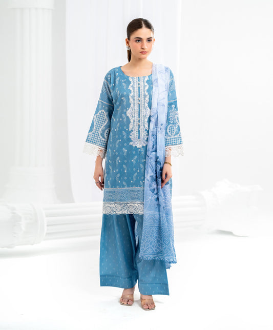 KUNEP-3P-003 SKY BLUE-LAWN STITCHED 3PC