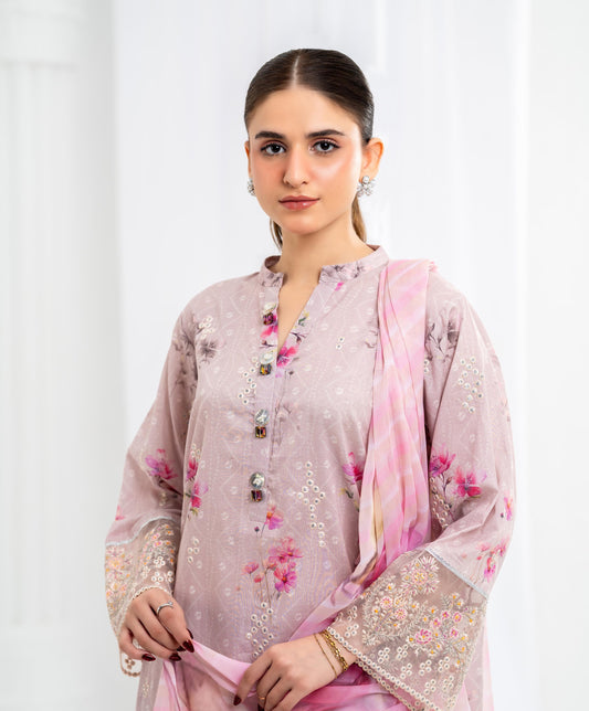 KUNEP-3P-005 MAUVE-LAWN STITCHED 3PC