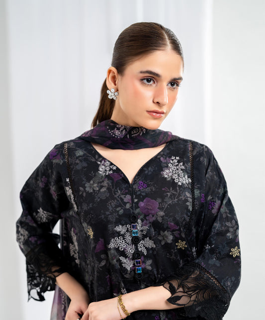 KUNEP-3P-002 BLACK-LAWN STITCHED 3PC