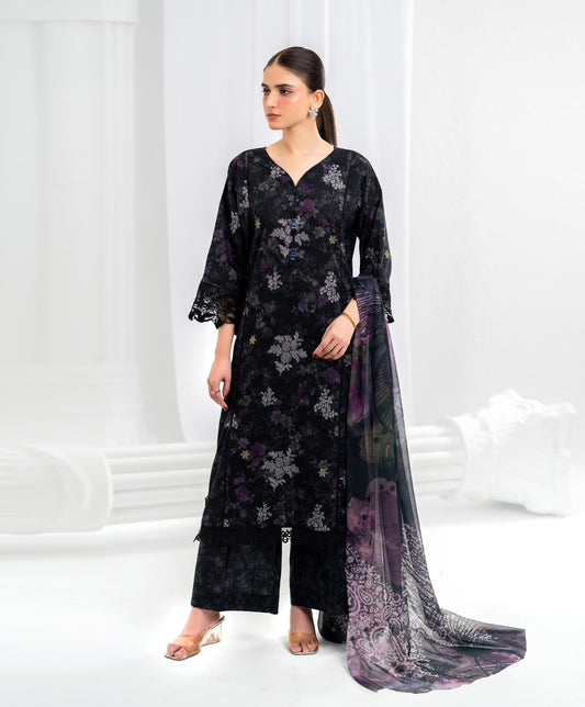 KUNEP-3P-002 BLACK-LAWN STITCHED 3PC