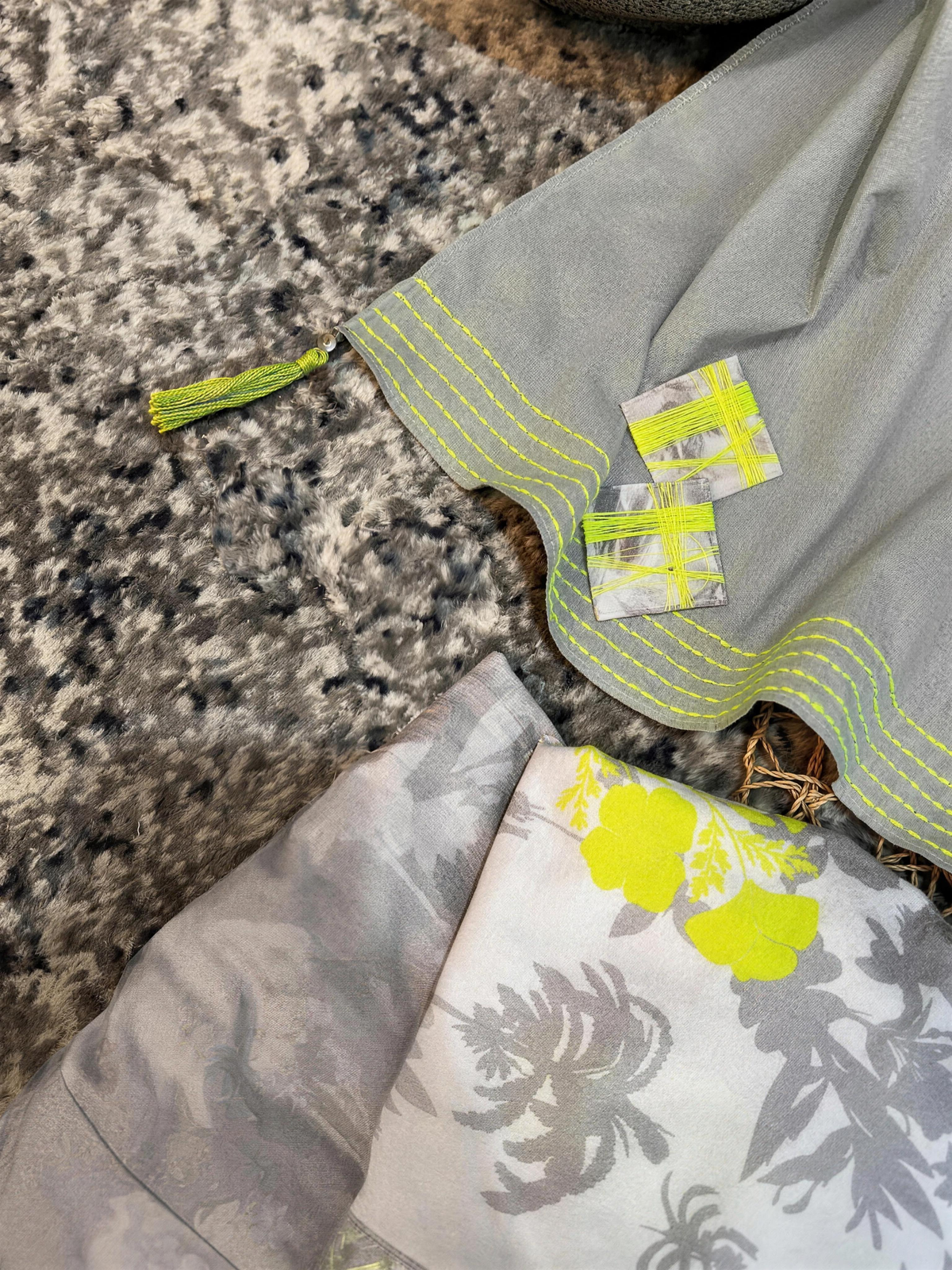 Gray Stole - pure dupatta lawn with Kaanthaa stitch border